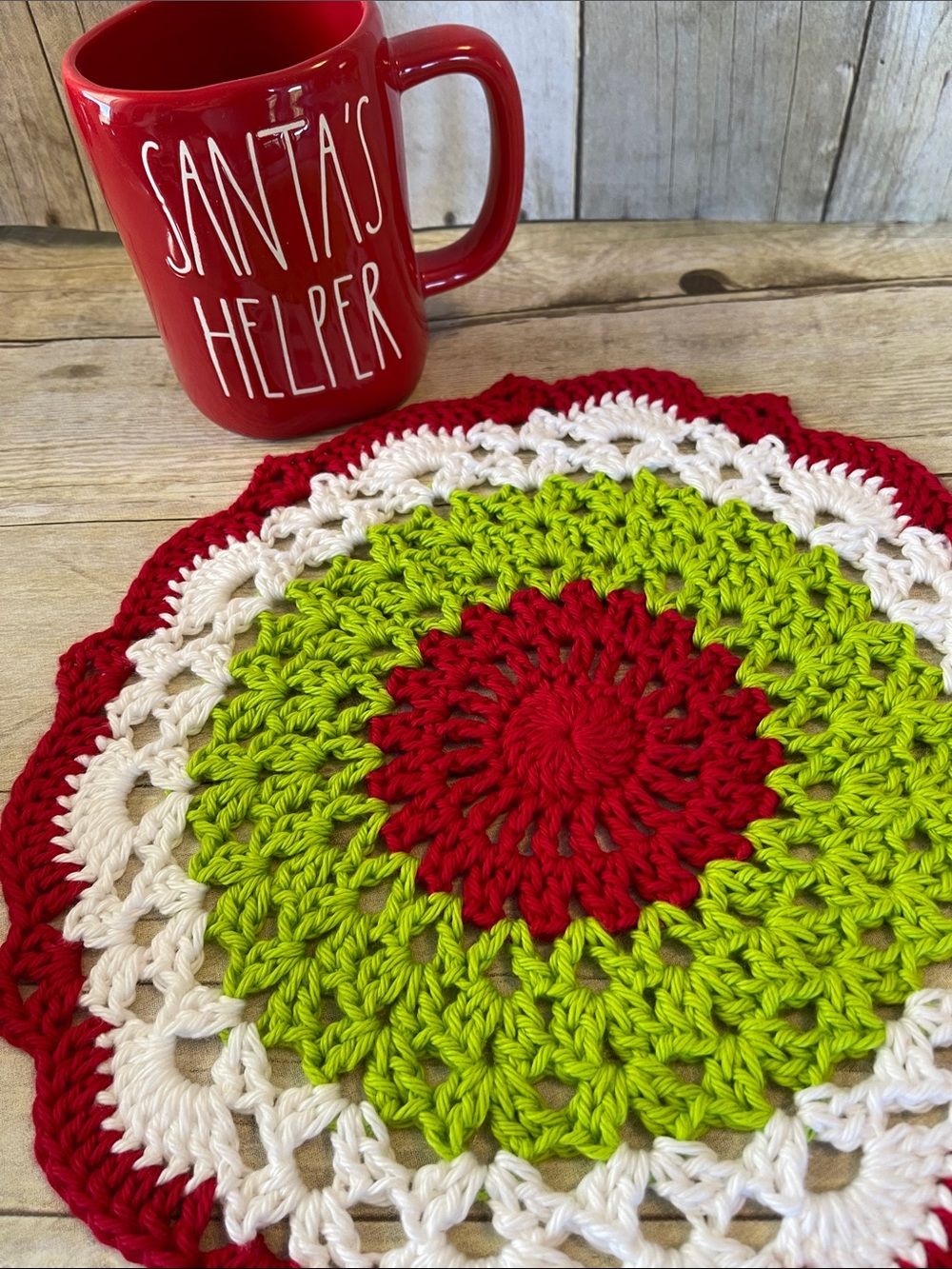 Festive Crochet Holiday Crochet Christmas Colors Doily 12 inches Handmade